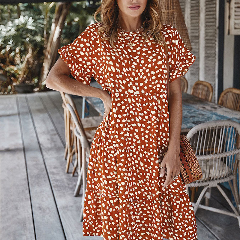 Donna - Polka Dot mønstret kjole med flæseærmer