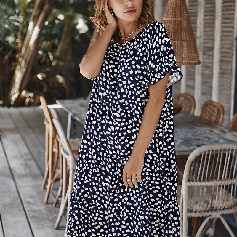 Donna - Polka Dot mønstret kjole med flæseærmer