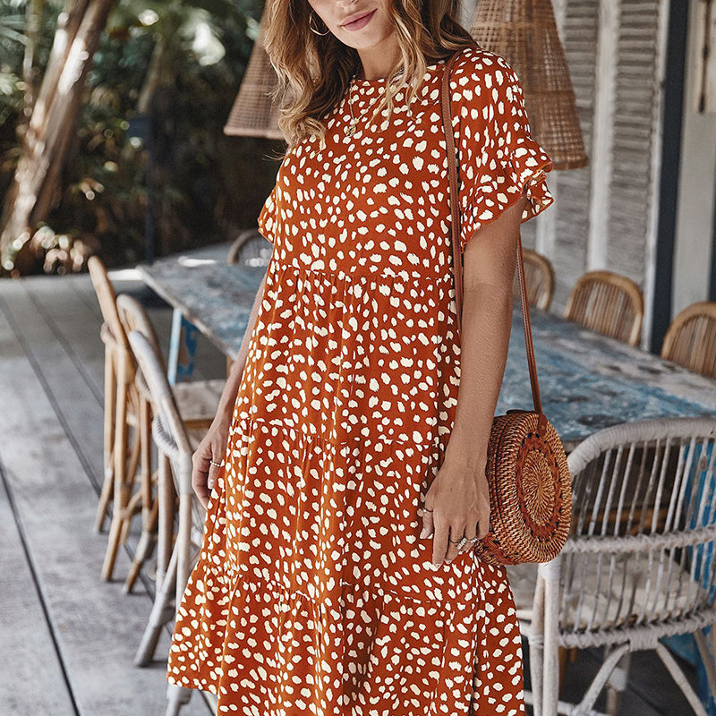 Donna - Polka Dot mønstret kjole med flæseærmer