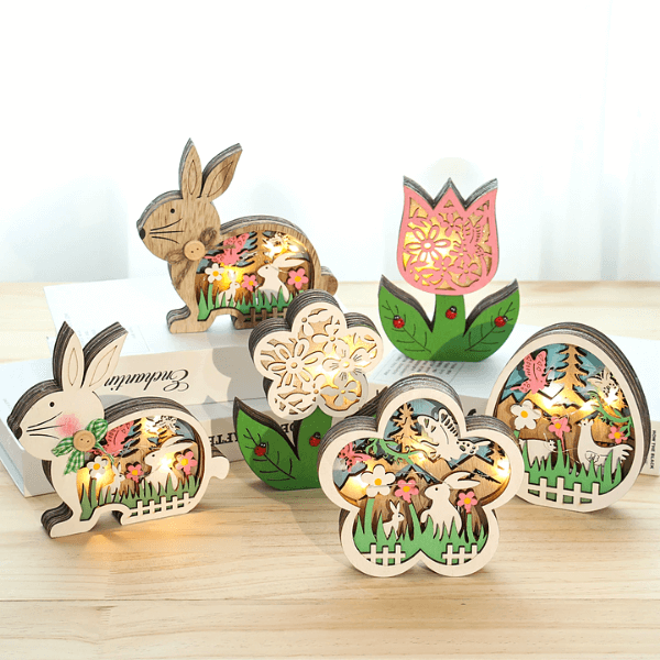 EasterGlow – Oplyste lagdelte udskårne kaninfigurer med bløde LED-accenter