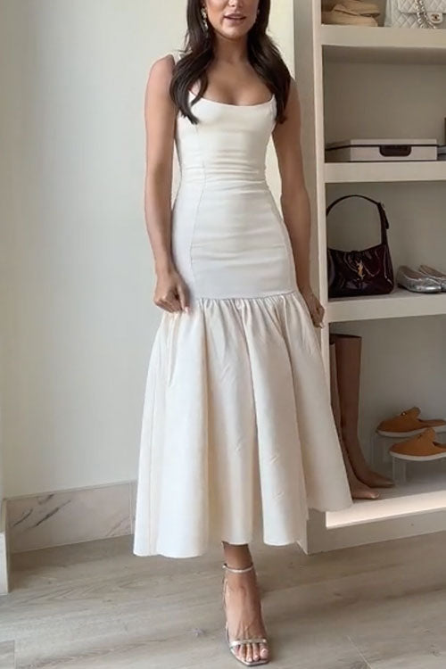 Sienna | U-hals ærmeløs flæse Bodycon Midi-kjole