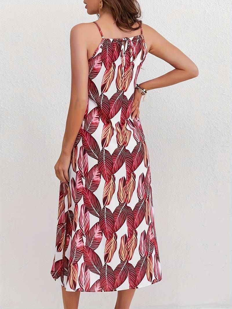 Esther - Halterneck strandkjole med bladtryk
