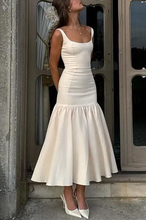 Sienna | U-hals ærmeløs flæse Bodycon Midi-kjole