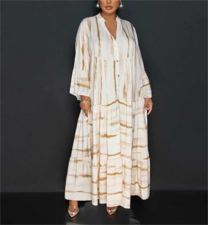 Lillian - Afslappet trykt abayakjole med lange flæseærmer