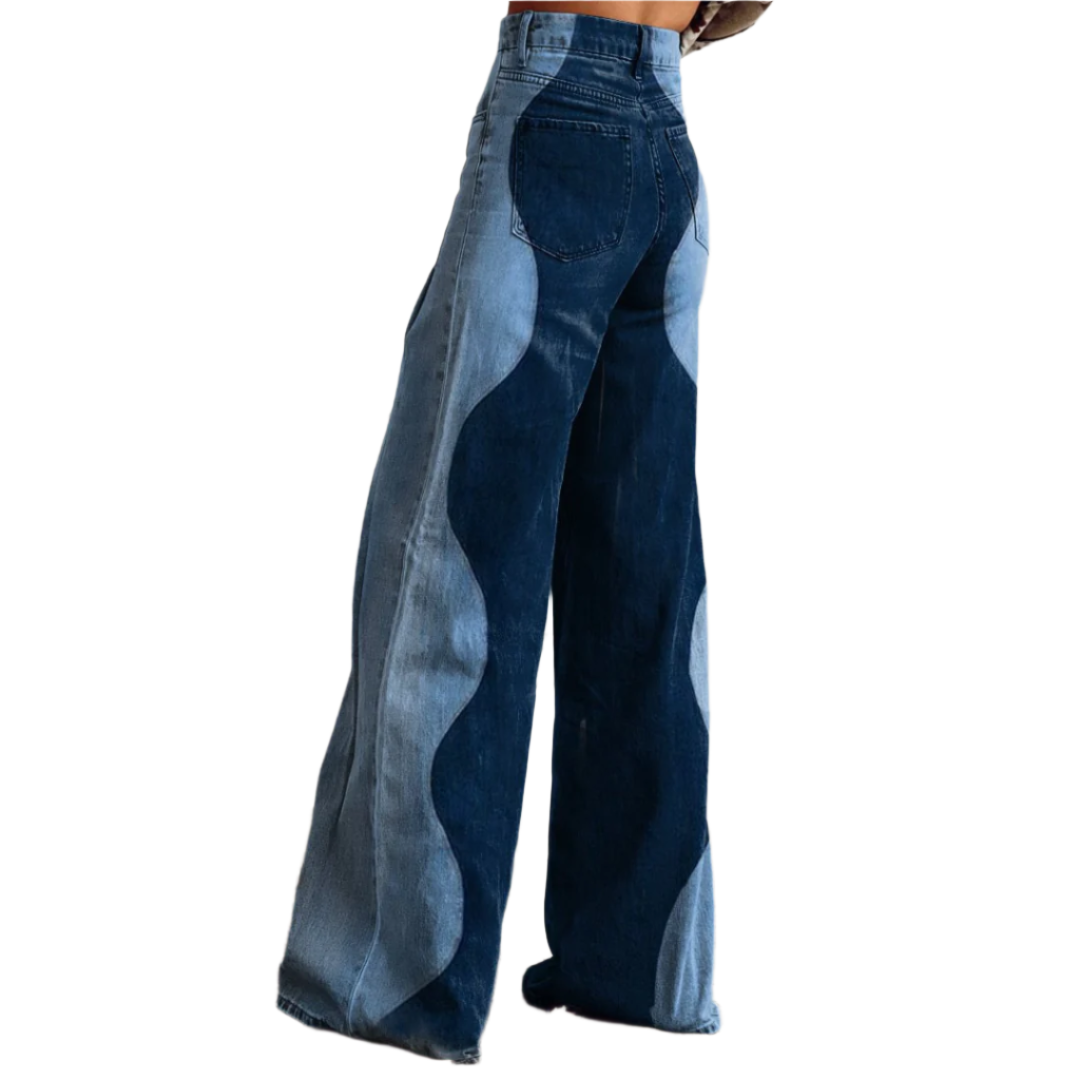 Tricia - Brede jeans med bølgemønster