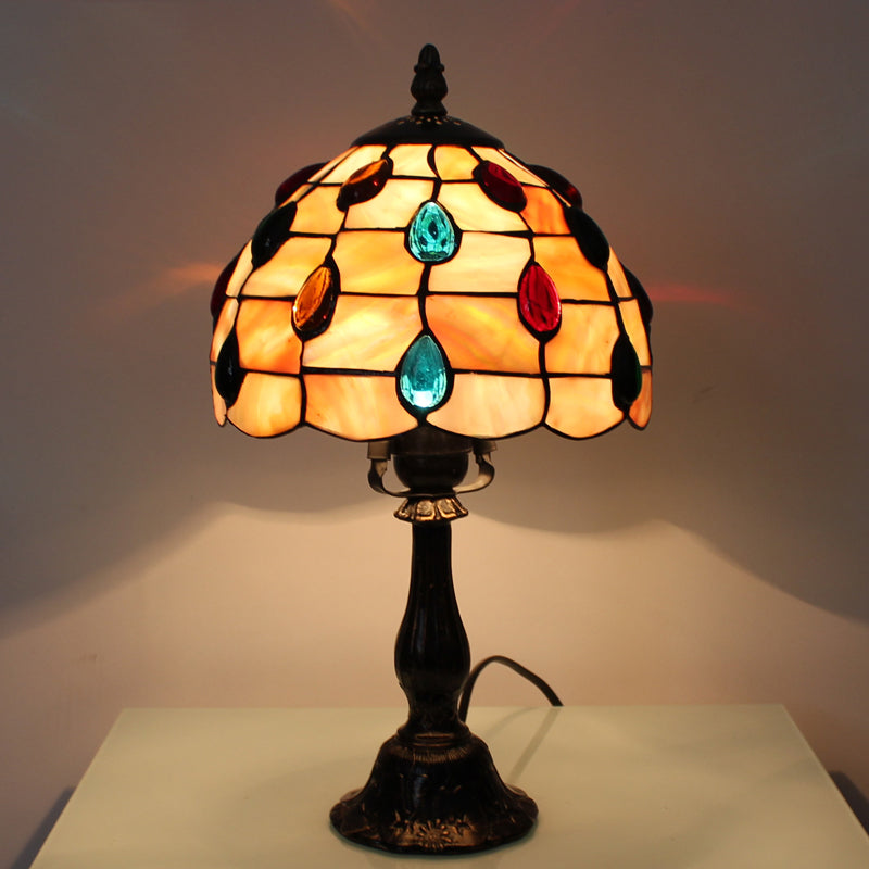 OpalGlow - Wide Shell Paraply Skrivebordslampe med Teardrop smykker