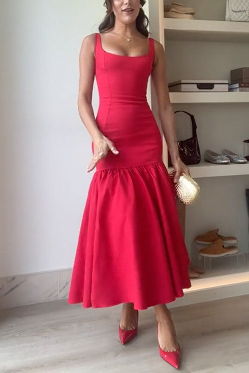 Sienna | U-hals ærmeløs flæse Bodycon Midi-kjole