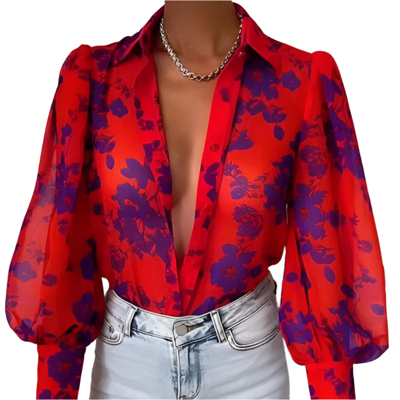 Emmy – Chik button-down bluse med pufærmer