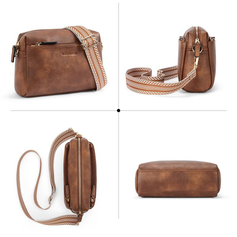 Luisa - Skuldertaske med tredobbelt lynlås og stribet rem