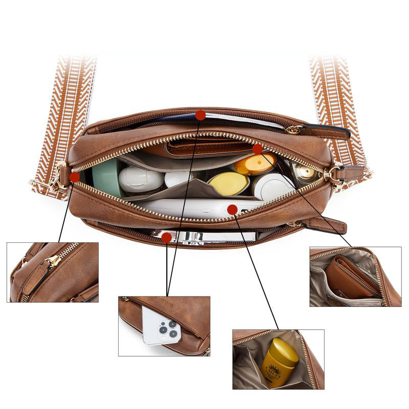 Luisa - Skuldertaske med tredobbelt lynlås og stribet rem