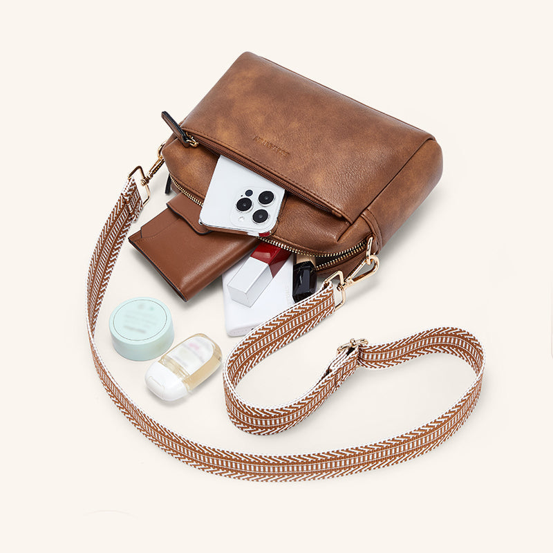 Luisa - Skuldertaske med tredobbelt lynlås og stribet rem