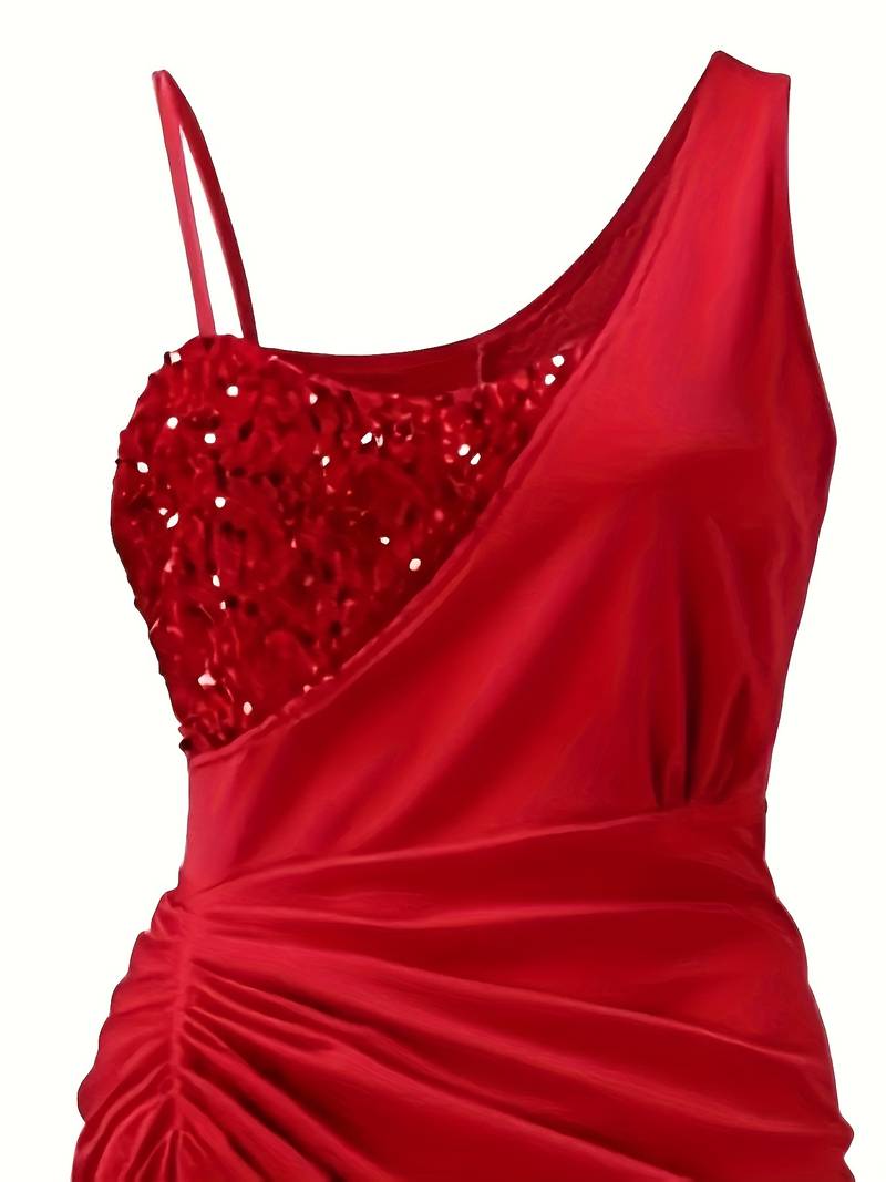 Andrea - Asymmetrisk en-skulder cocktail-paillettekjole