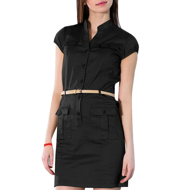 Kylie - Elegant V-hals Knælængde Cargo Kjole