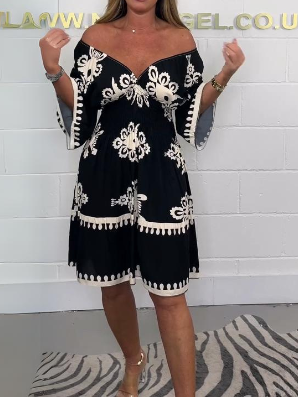 Grethe - Midikjole med trykt V-hals