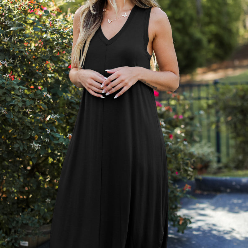 Claudette - Kjole uden ærmer med V-udskæring