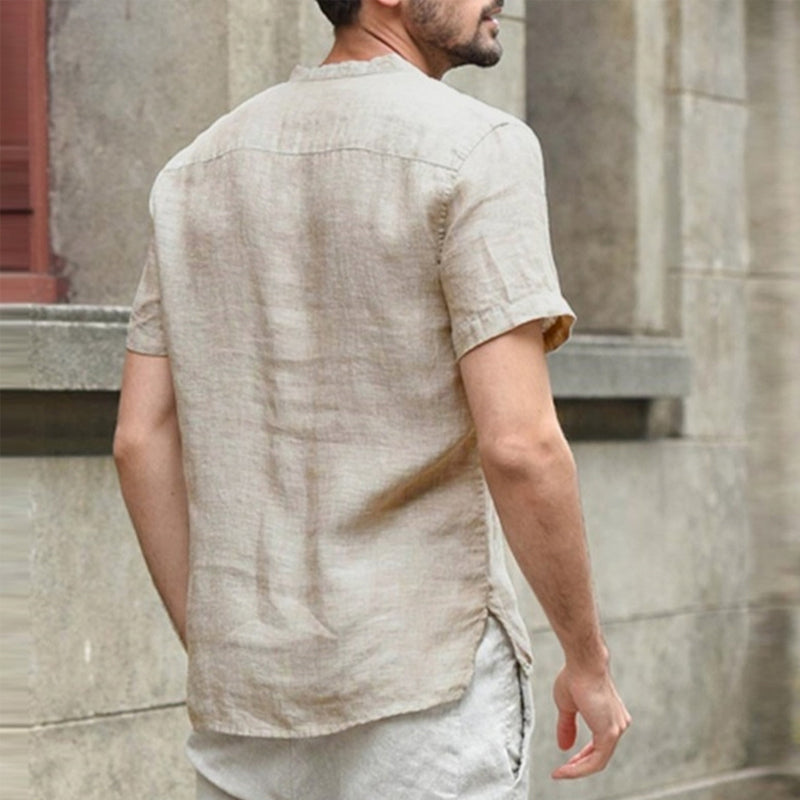 Marcus - Kortærmet sommerskjorte i bomuld med V-hals