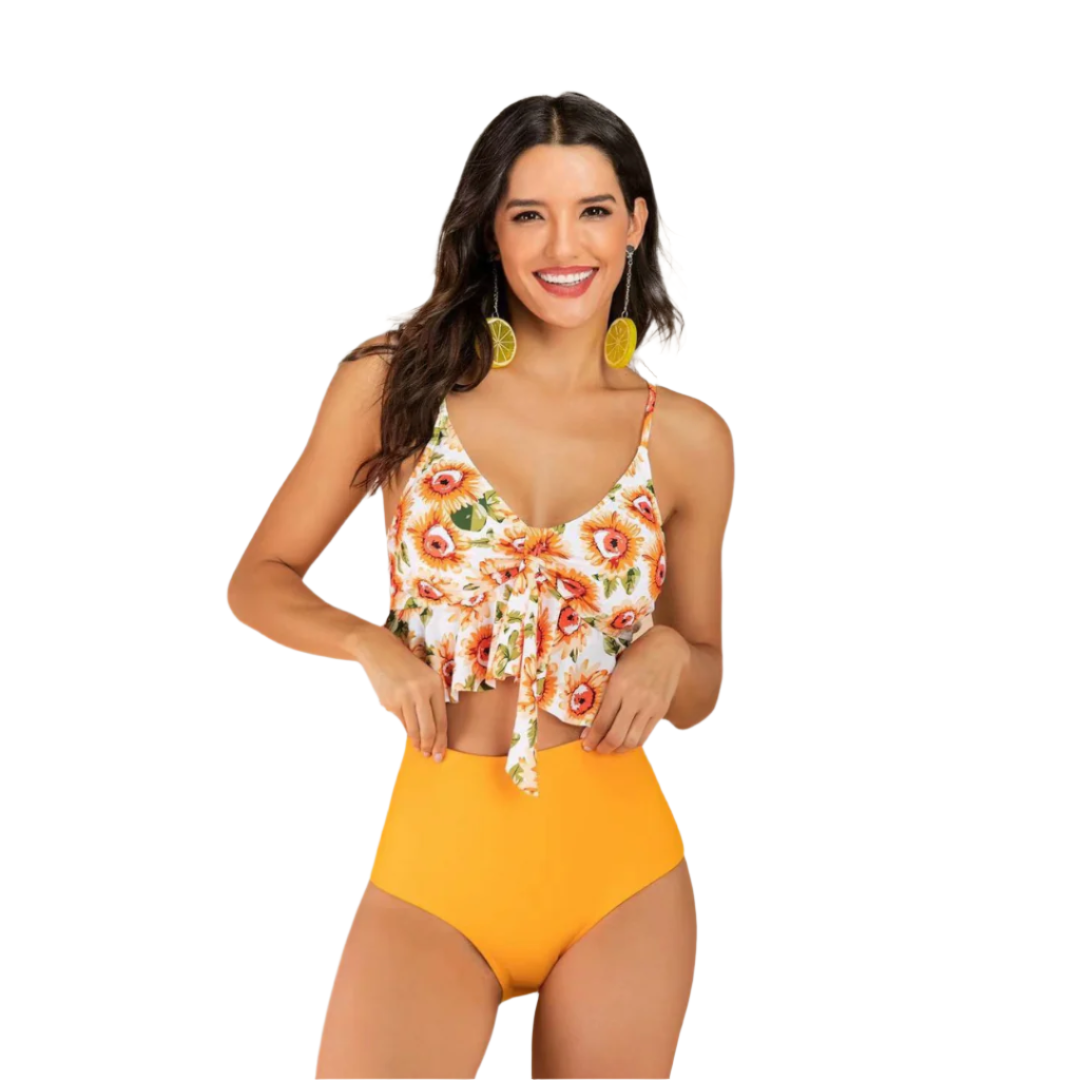 Eloise - Tropisk højtaljet bikini
