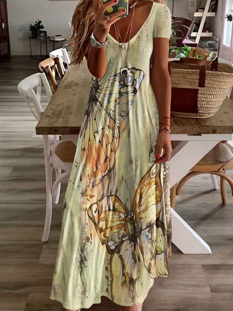 Gracie – V-hals kjole med sommerfugleprint