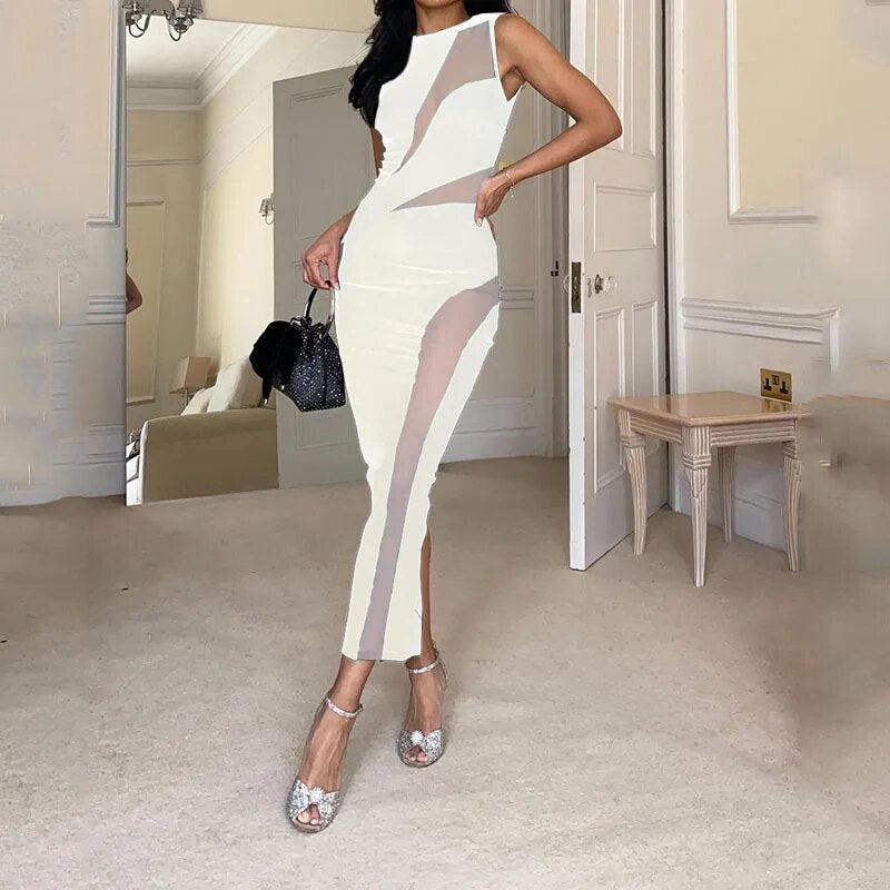 Cecily - Stilfuld ærmeløs kjole i mesh