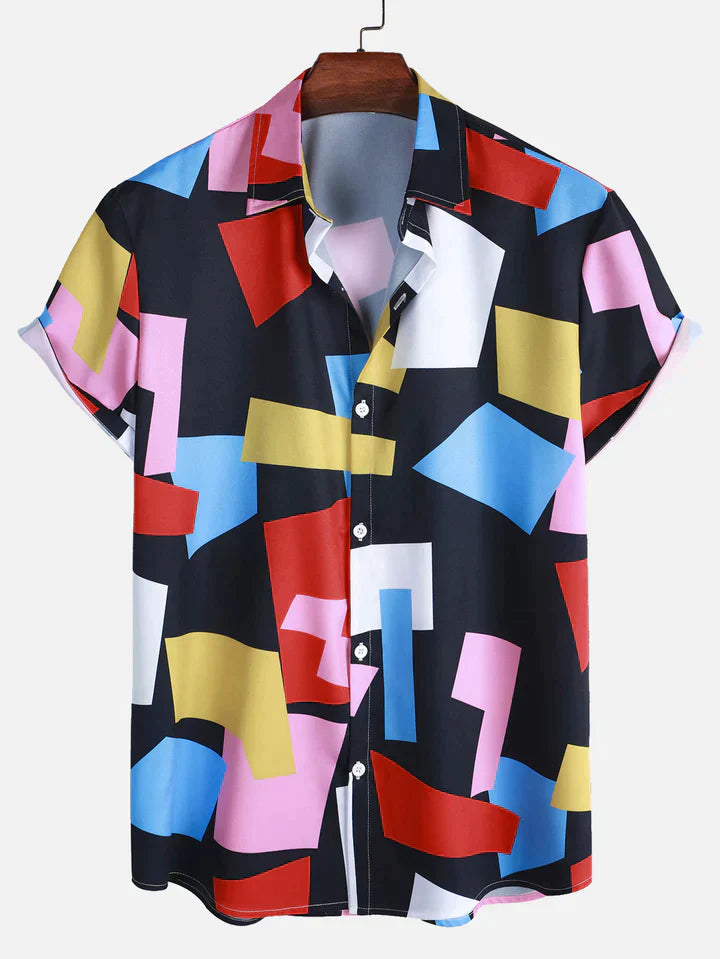 Raymund - Button-Down skjorte geometrisk farveblok print