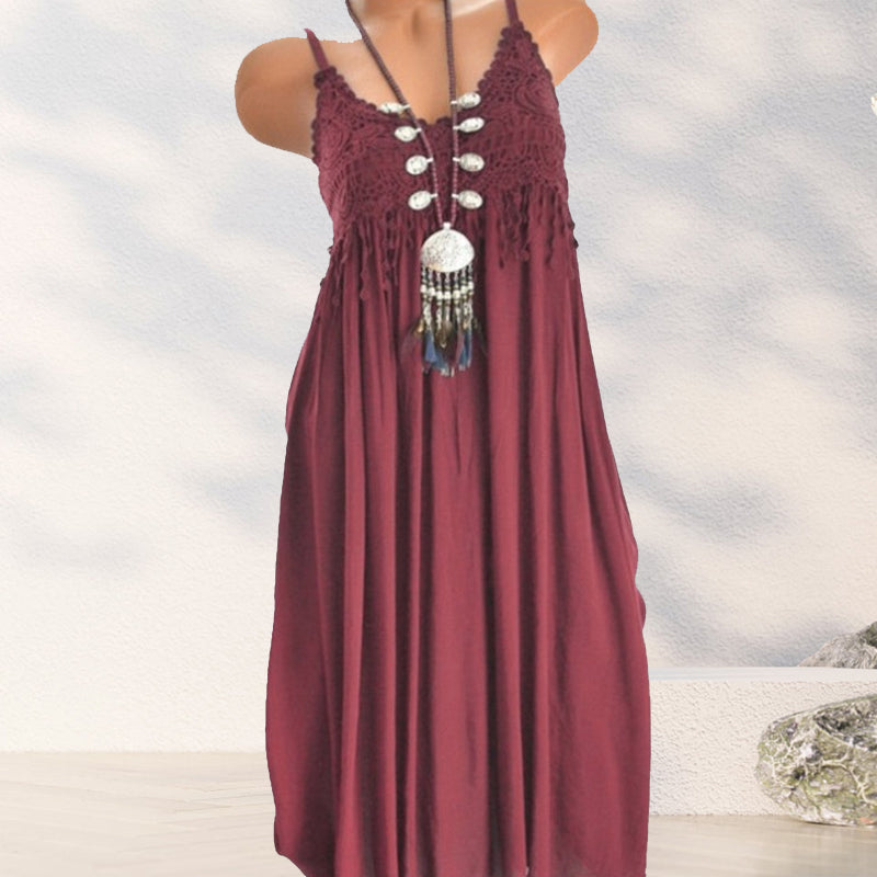 Georgette - Ensfarvet camisolekjole med blonder