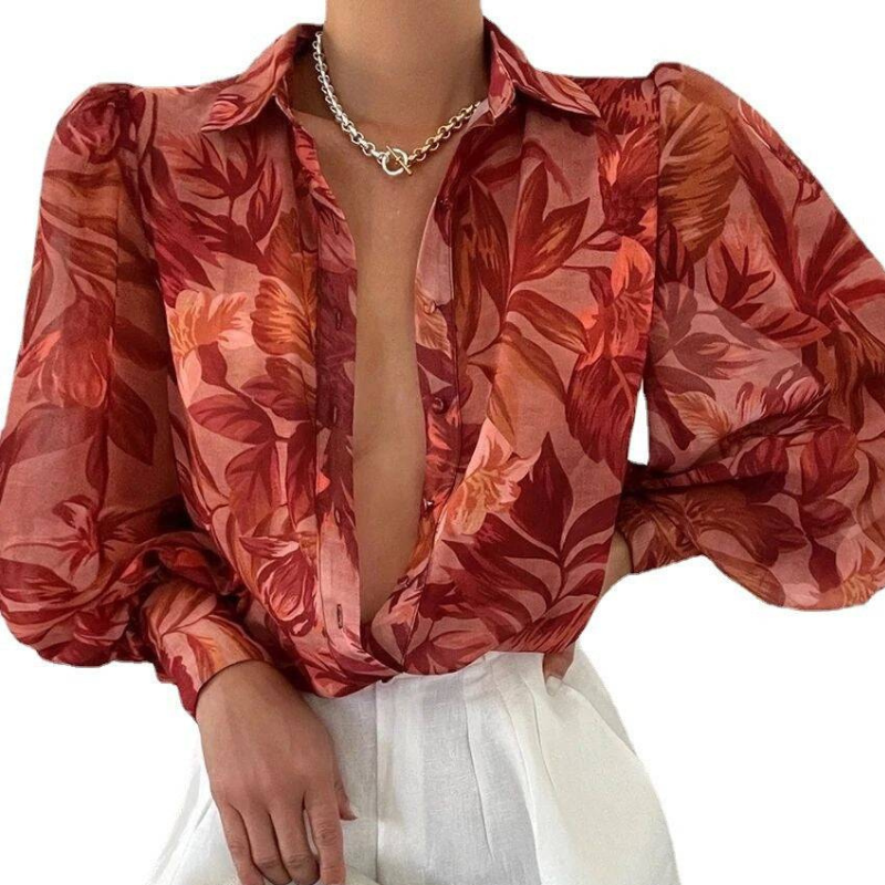 Emmy – Chik button-down bluse med pufærmer