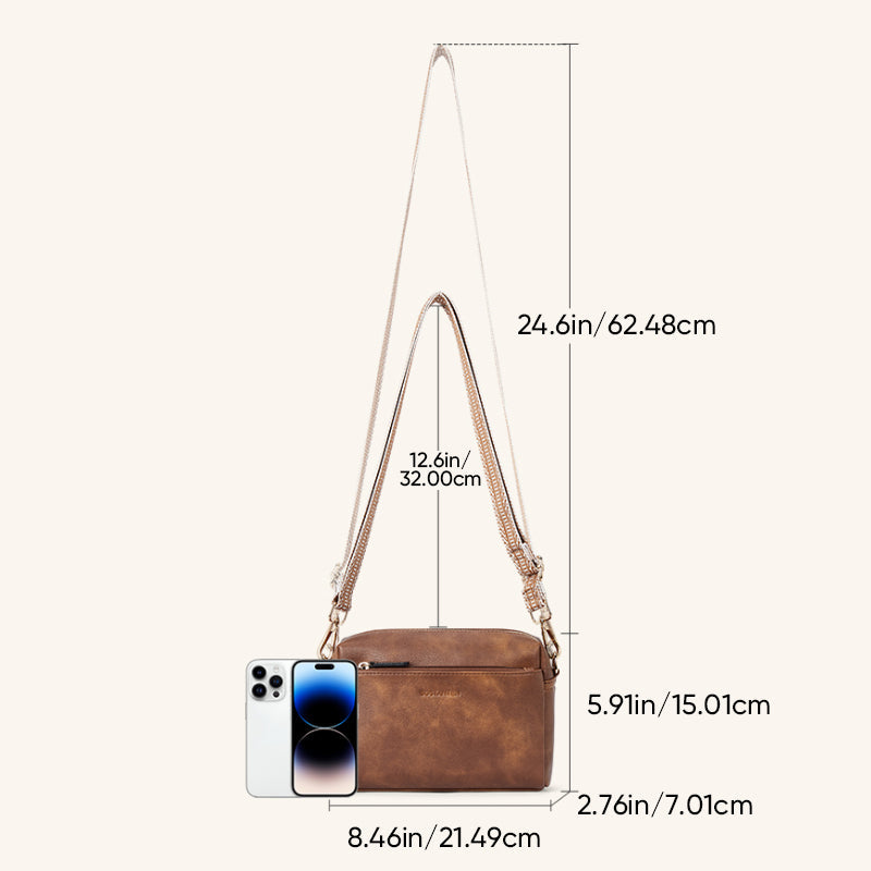 Luisa - Skuldertaske med tredobbelt lynlås og stribet rem