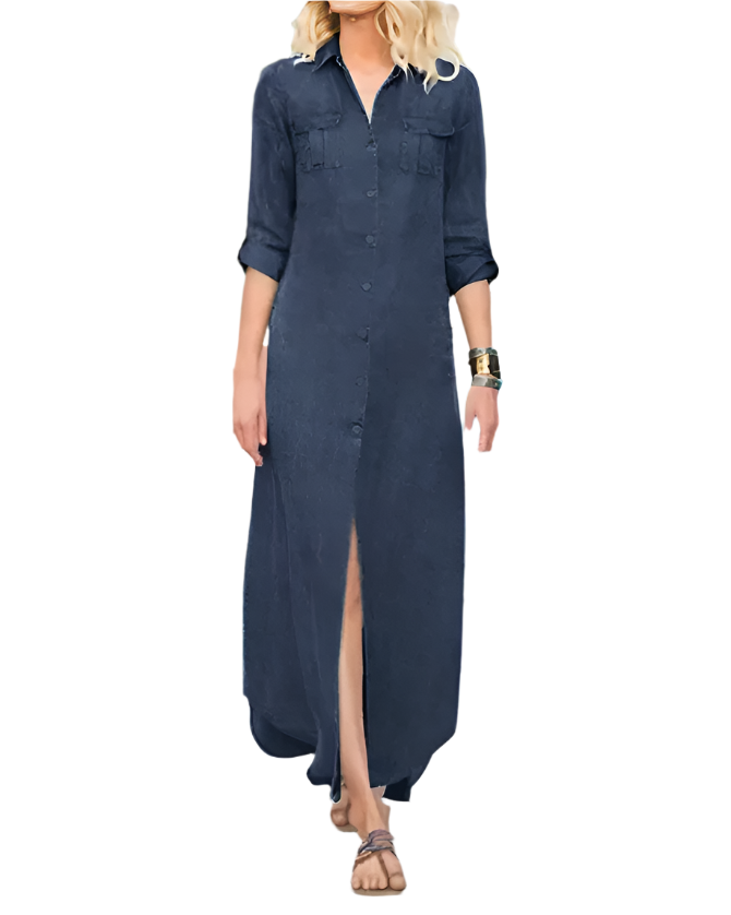 Florence - Afslappet denimkjole med løs pasform med knapper