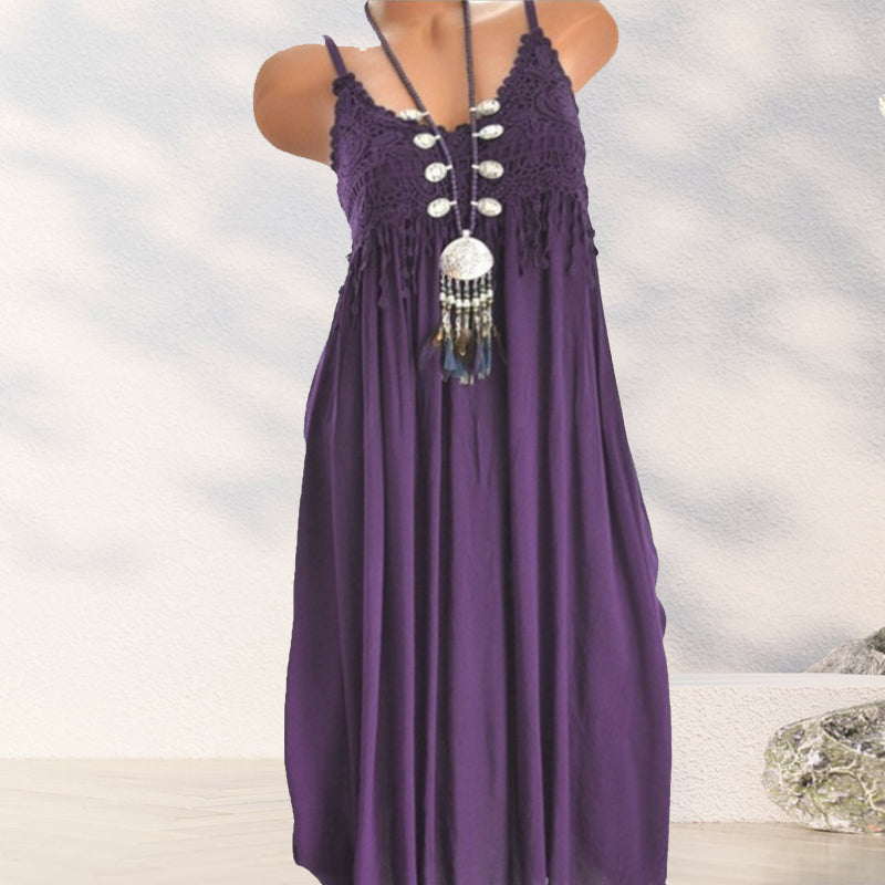 Georgette - Ensfarvet camisolekjole med blonder