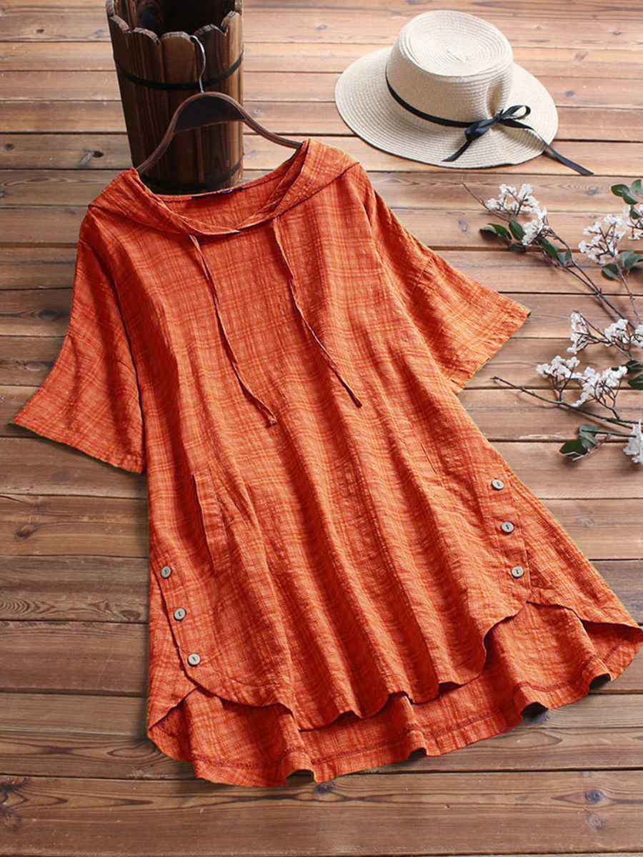 Rose - Kortærmet plaidskjorte med knaplukning