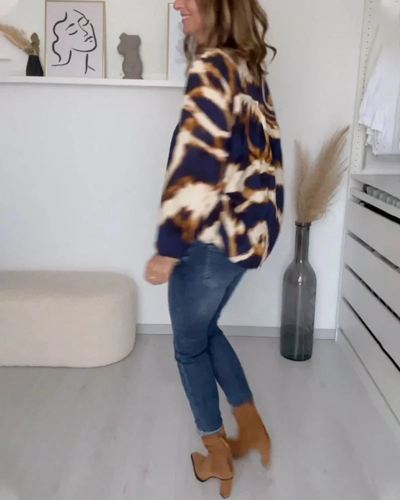 Elena - Elegant damebluse med V-udskæring og lange ærmer