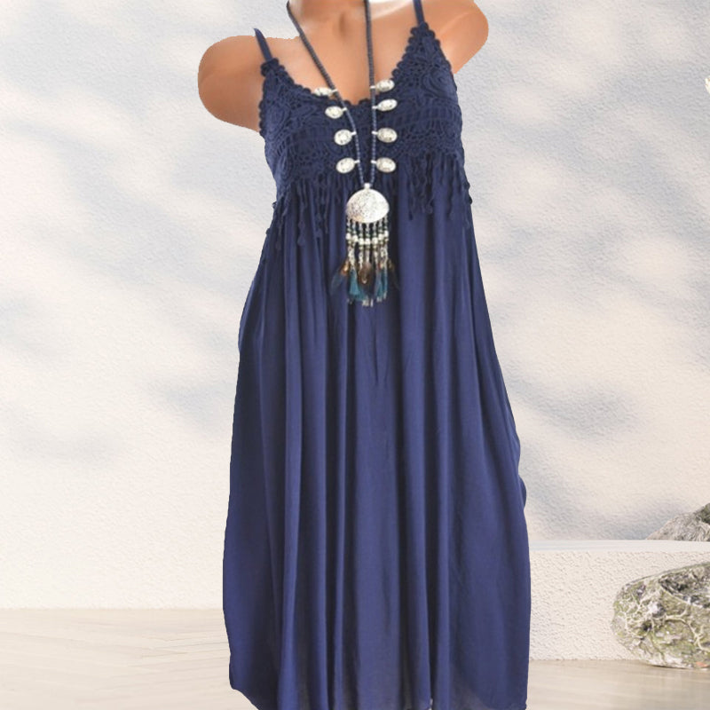 Georgette - Ensfarvet camisolekjole med blonder