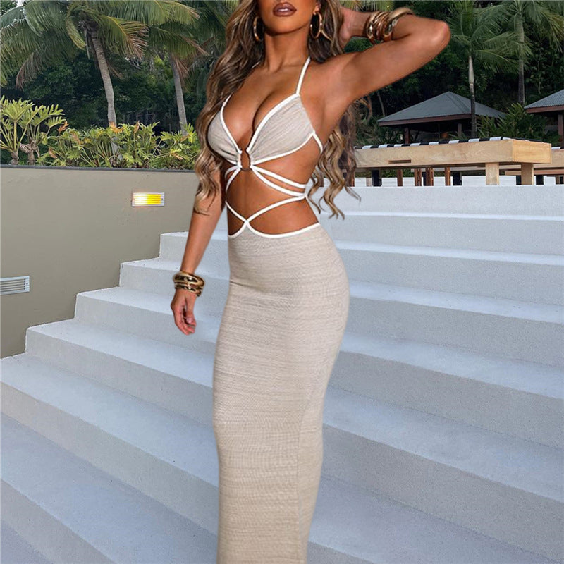 Lucy - Sexet Tie-up Halter 2-delt kryds bagkjolesæt