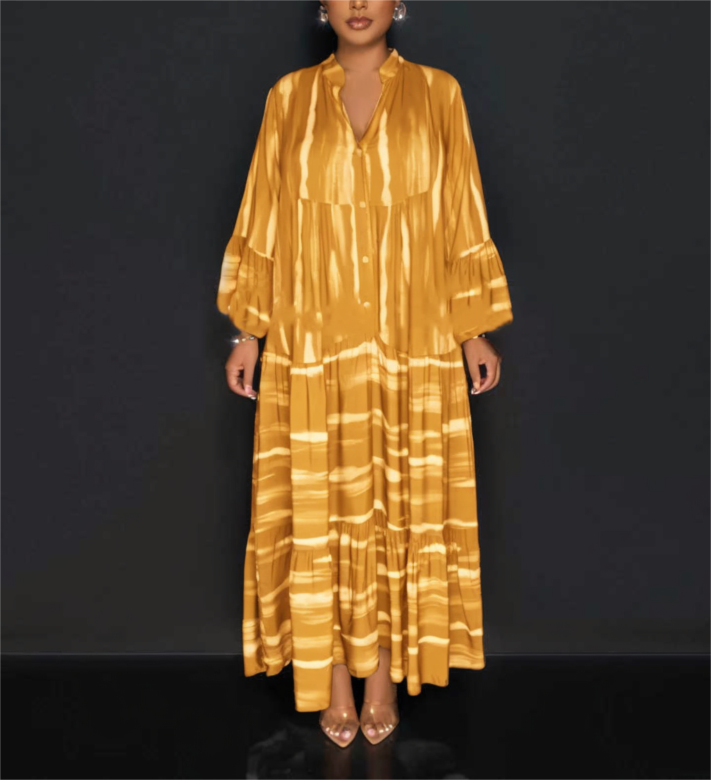 Lillian - Afslappet trykt abayakjole med lange flæseærmer