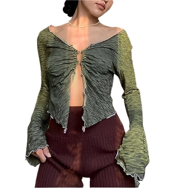 Lindsey - Cropped langærmet top med flæser