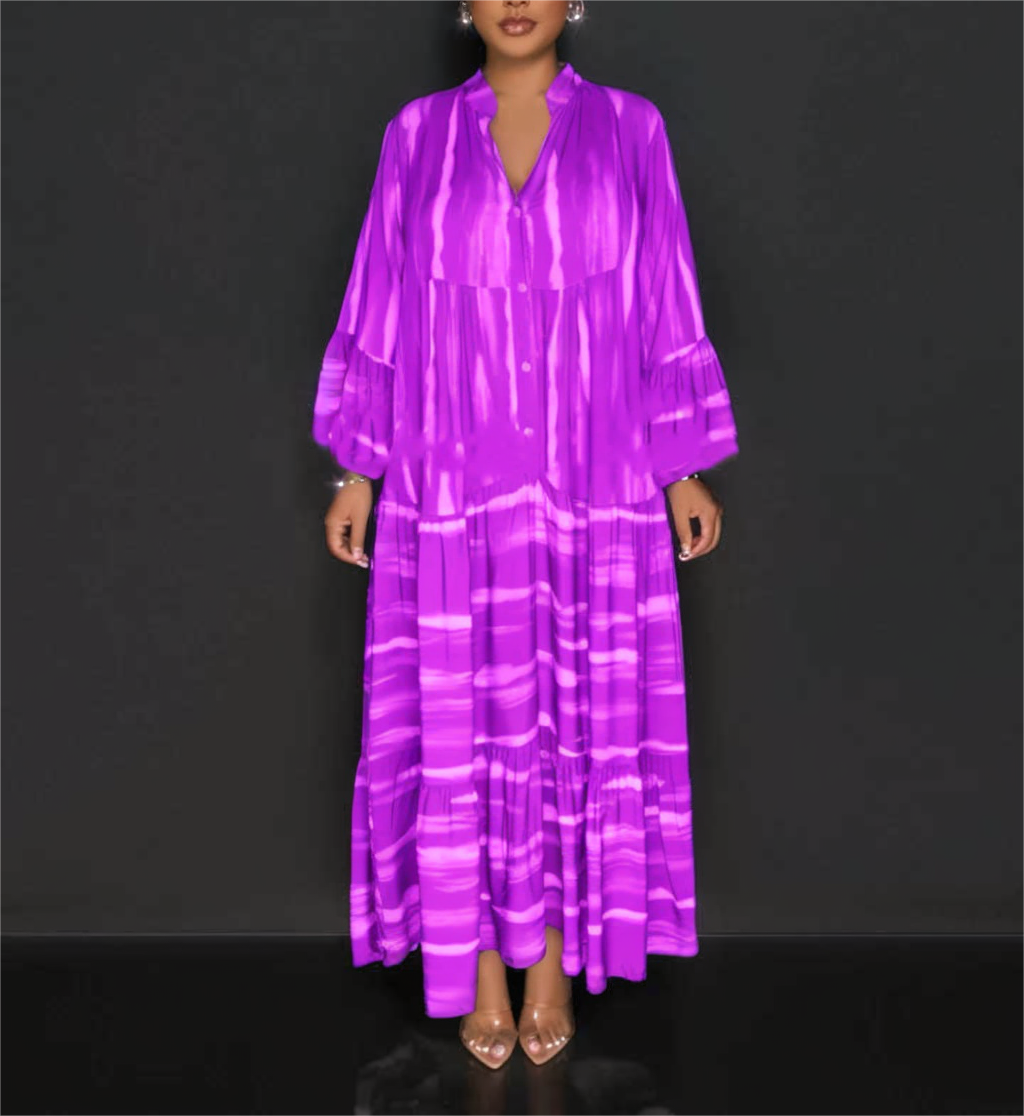 Lillian - Afslappet trykt abayakjole med lange flæseærmer