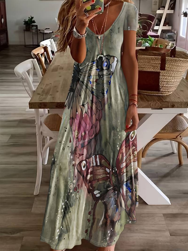 Gracie – V-hals kjole med sommerfugleprint