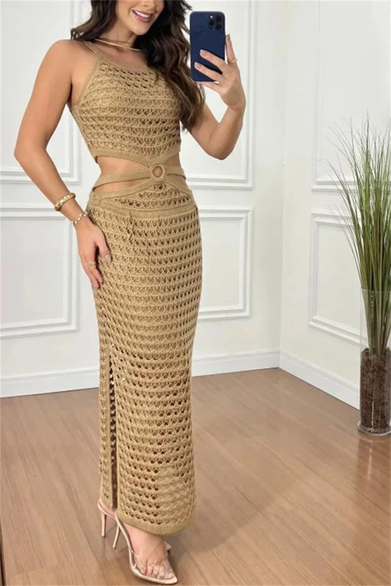 Alora - Elegant strikket strandkjole med sideslids