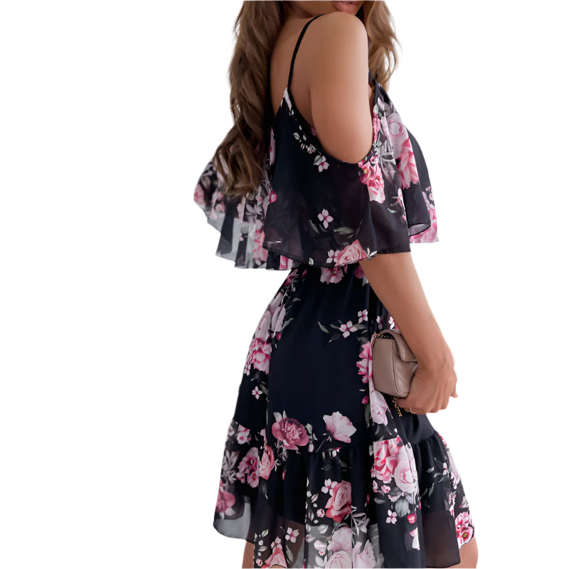 Evy - Sommerkjole med blomstertrykt flæse