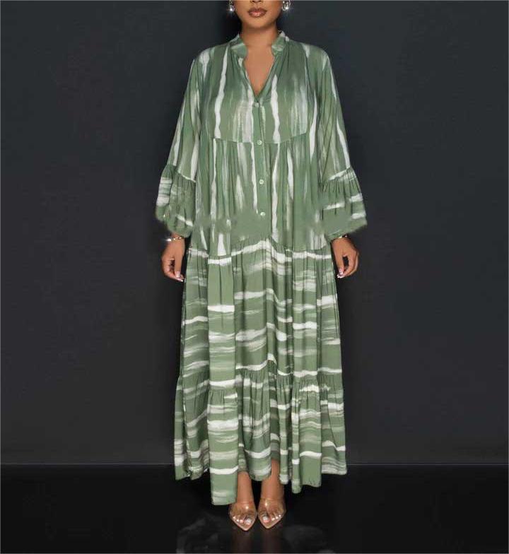 Lillian - Afslappet trykt abayakjole med lange flæseærmer