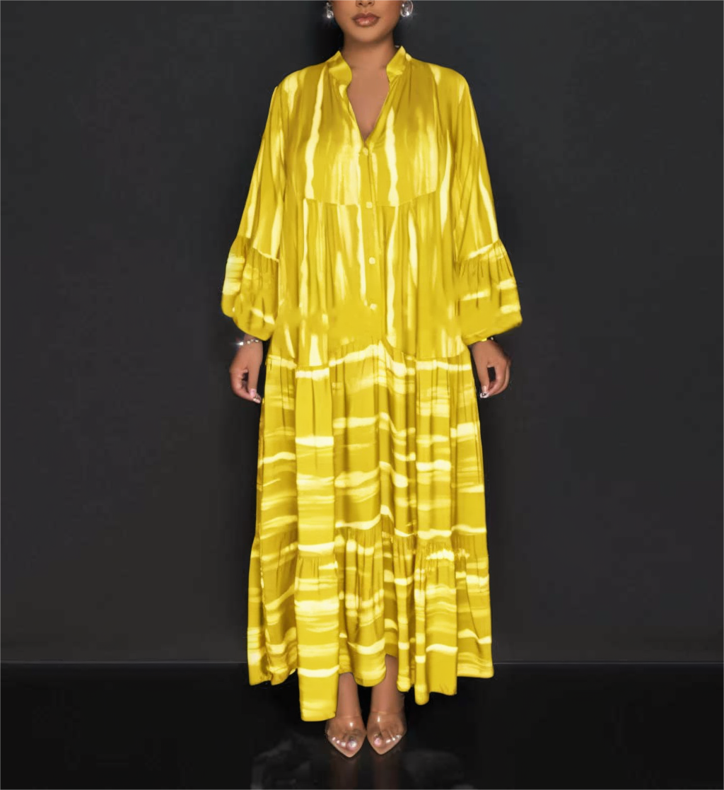 Lillian - Afslappet trykt abayakjole med lange flæseærmer