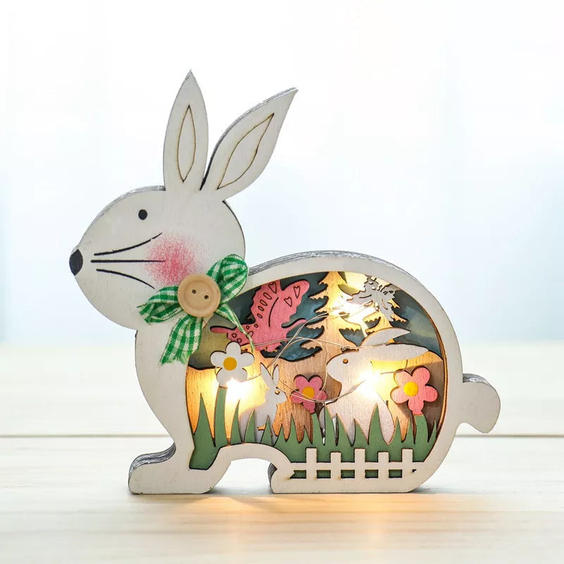 EasterGlow – Oplyste lagdelte udskårne kaninfigurer med bløde LED-accenter
