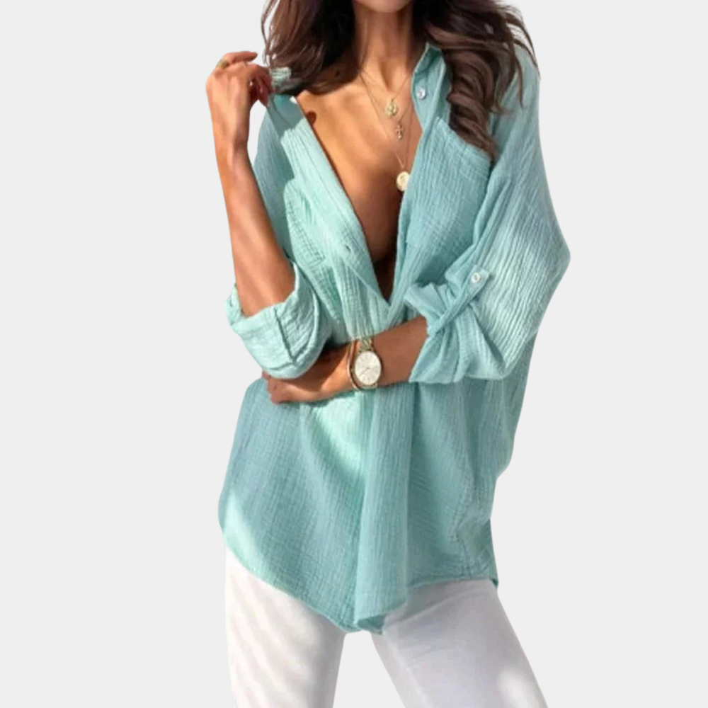 Thora – Fit Bluse med knap og reverskrave