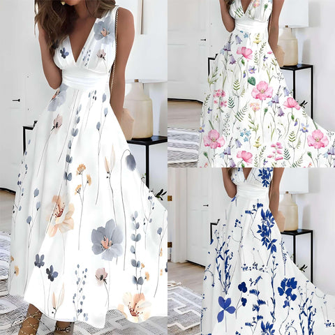 Mette - Blomsterprint V-hals kjole