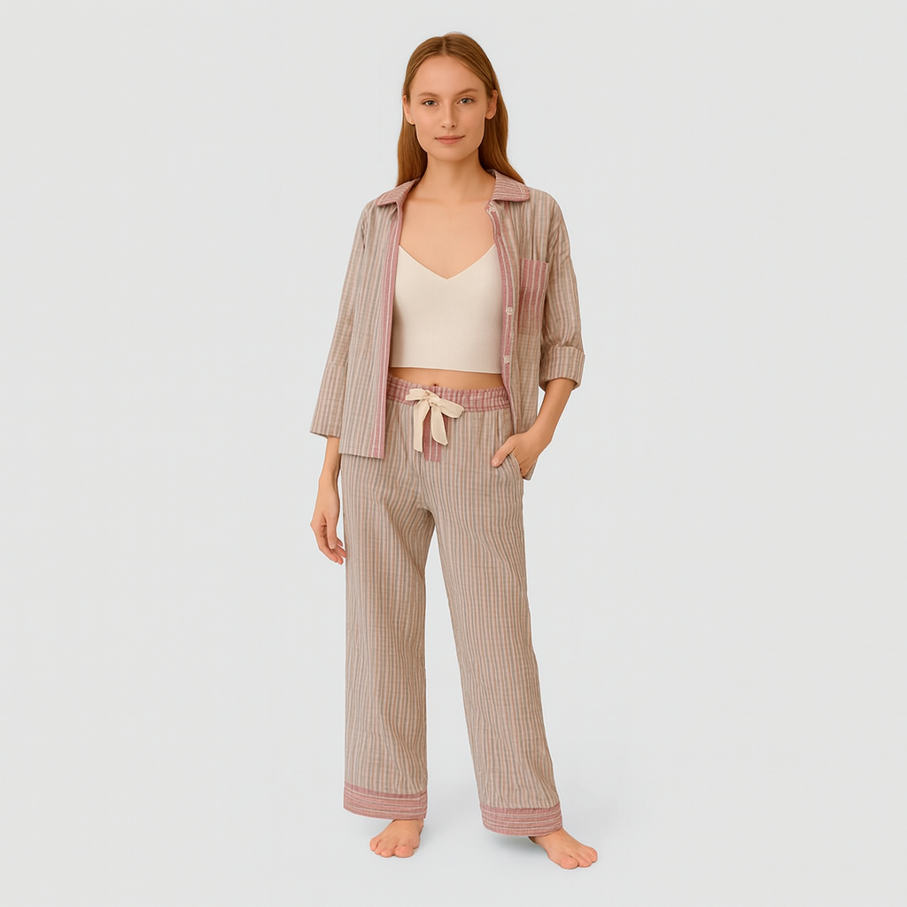 Marcelline | Sæt med ternet skjorte med langærmet pasform og vide bukser