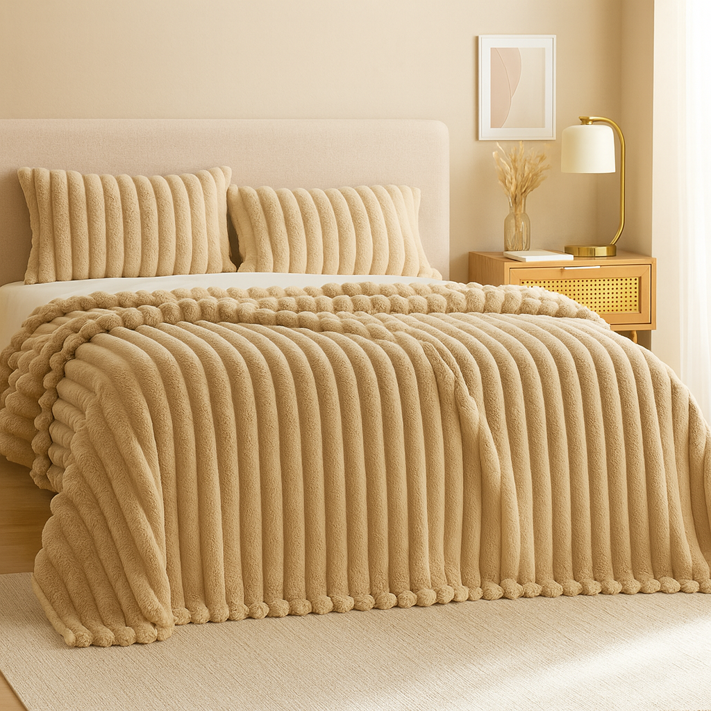 Aurevia | Flanneltæppe med snøre og hyggeligt pelslook