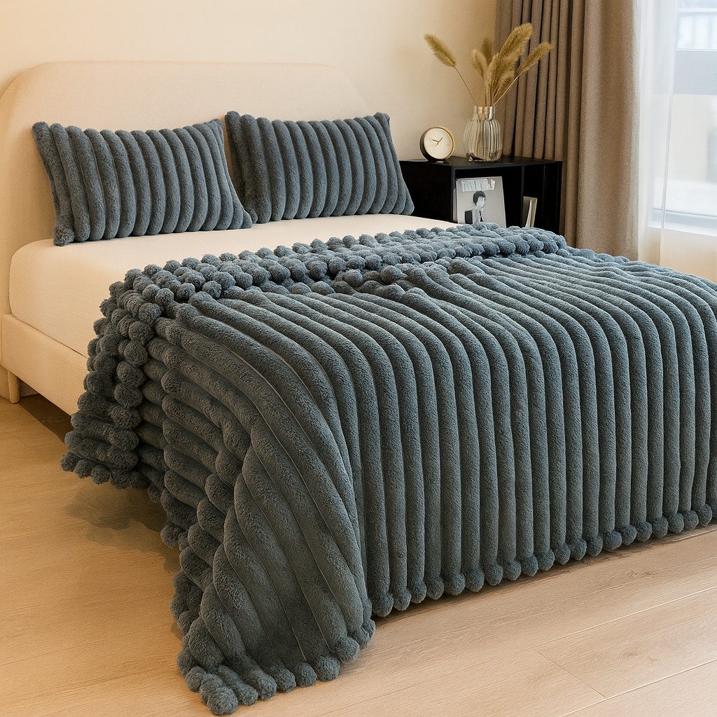 Aurevia | Flanneltæppe med snøre og hyggeligt pelslook