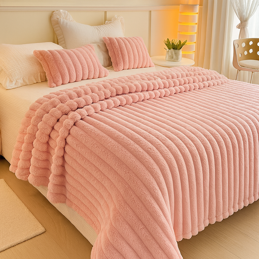 Aurevia | Flanneltæppe med snøre og hyggeligt pelslook