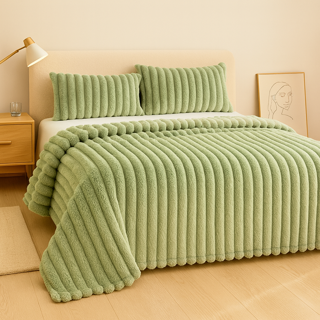 Aurevia | Flanneltæppe med snøre og hyggeligt pelslook