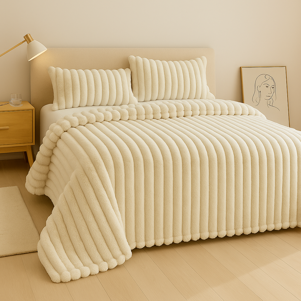 Aurevia | Flanneltæppe med snøre og hyggeligt pelslook